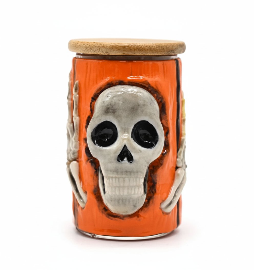 JAR – Orange wood with skull relief – ORANGE