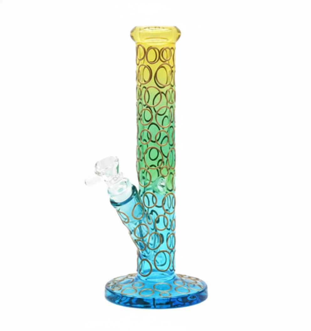 STRAIGHT BONG – Gradient yellow‑green‑blue with colourful ring – MULTICOLOR