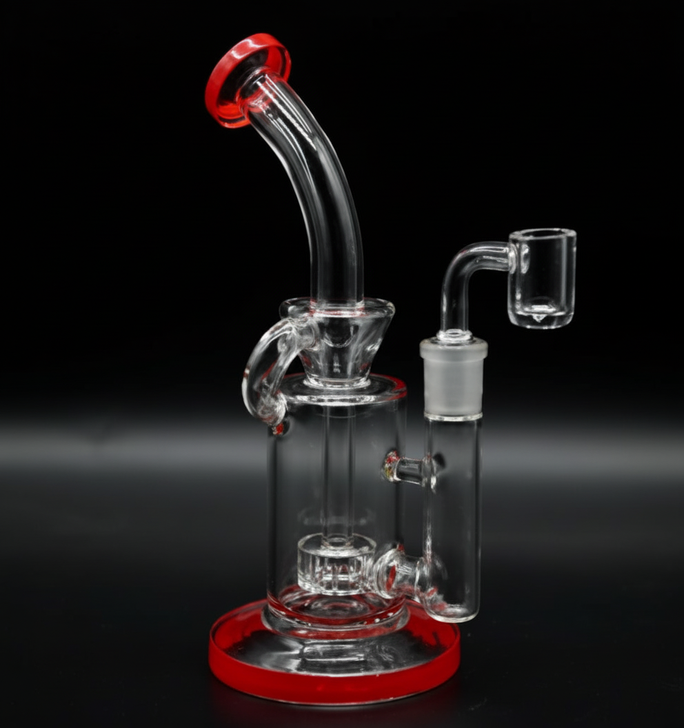 STRAIGHT BONG – Clear rig with curved neck and red – RED