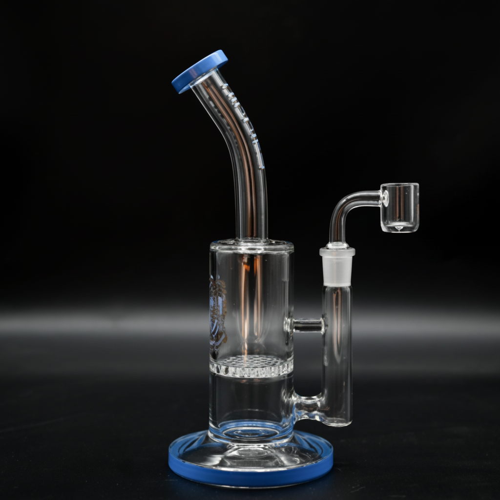 STRAIGHT BONG – Clear rig with blue ring top and bottom – BABY BLUE