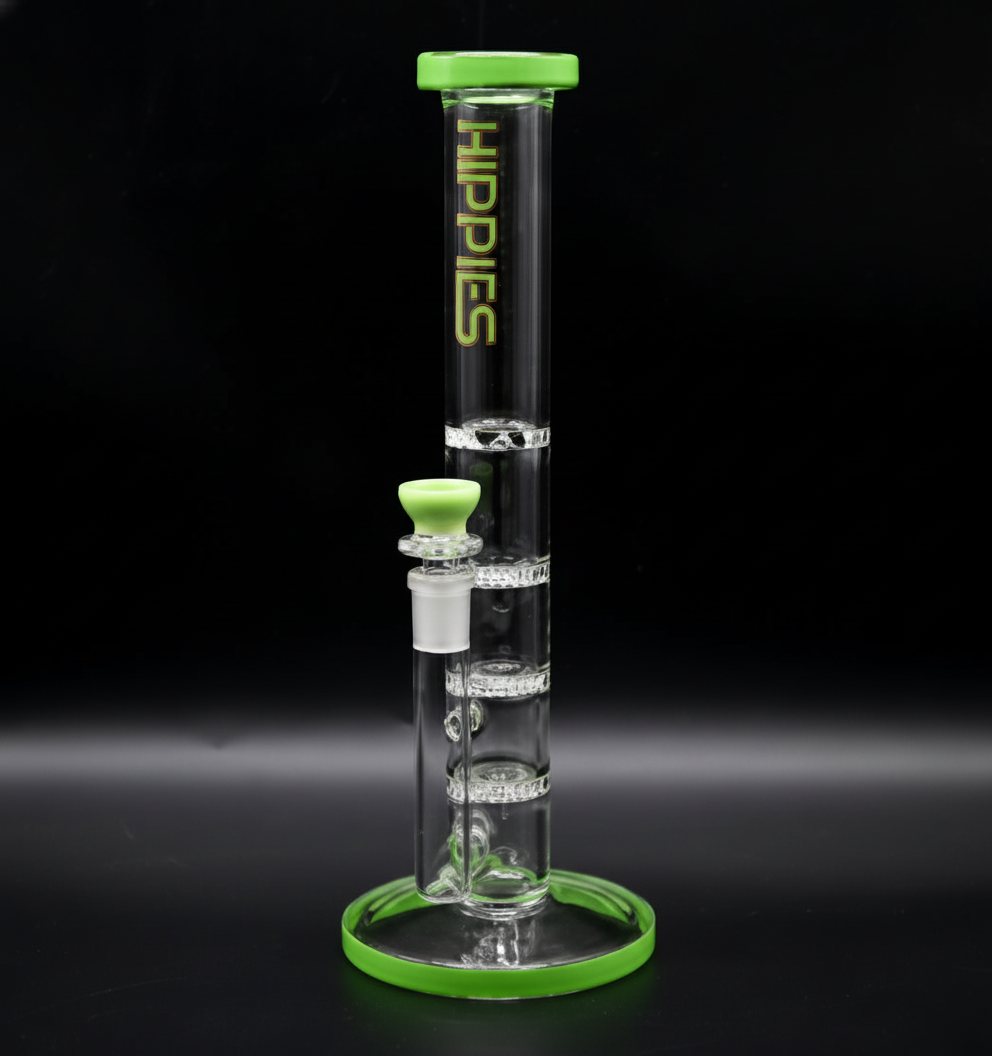 STRAIGHT BONG – Clear rig with triple honeycomb– GREEN