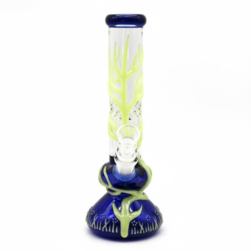 STRAIGHT BONG GITD – Blue with GITD antler tree – BLUE
