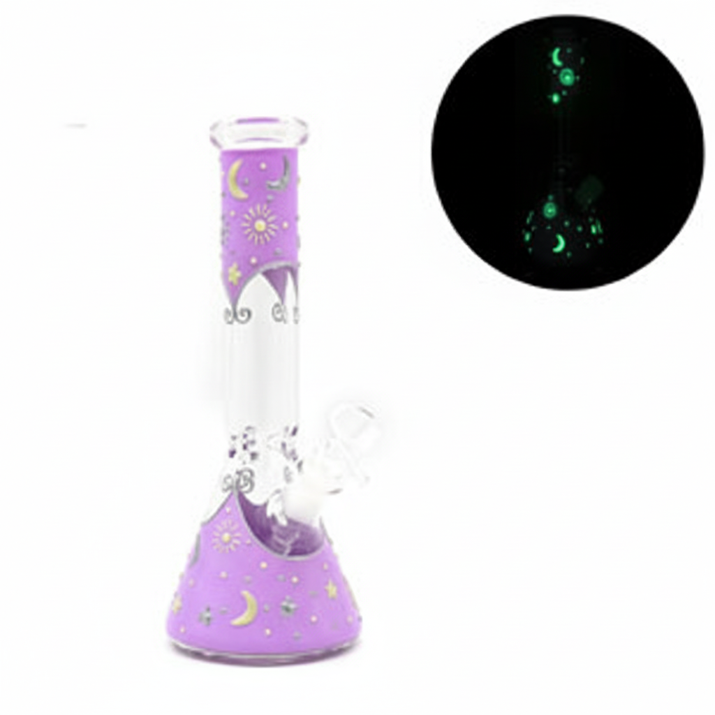 STRAIGHT BONG GITD – Purple base with glow‑in‑the‑dark moons and stars – PURPLE