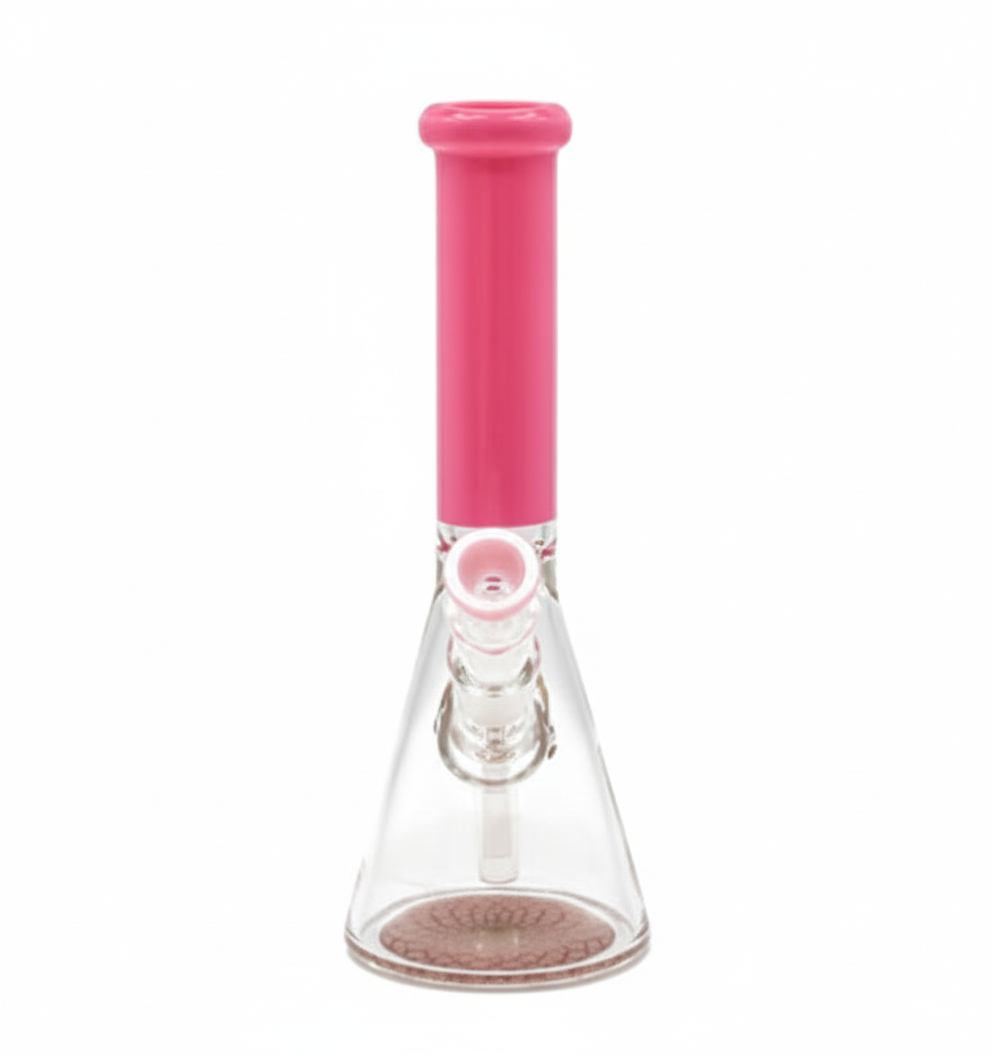 BEAKER BONG – Clear with pastel mouthpiece – PINK