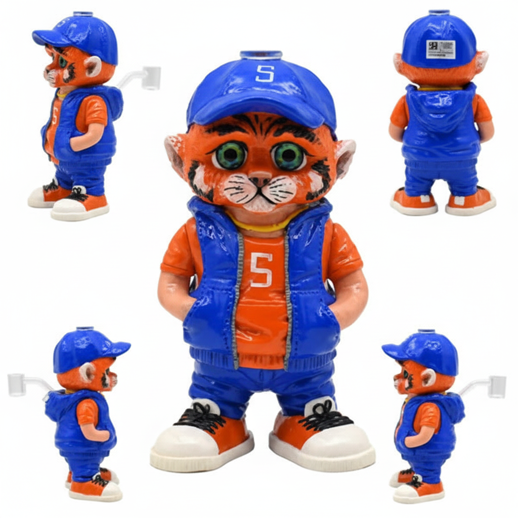 FULL BODY BONG – Tiger wearing cap, vest and number 5 jersey – BLUE