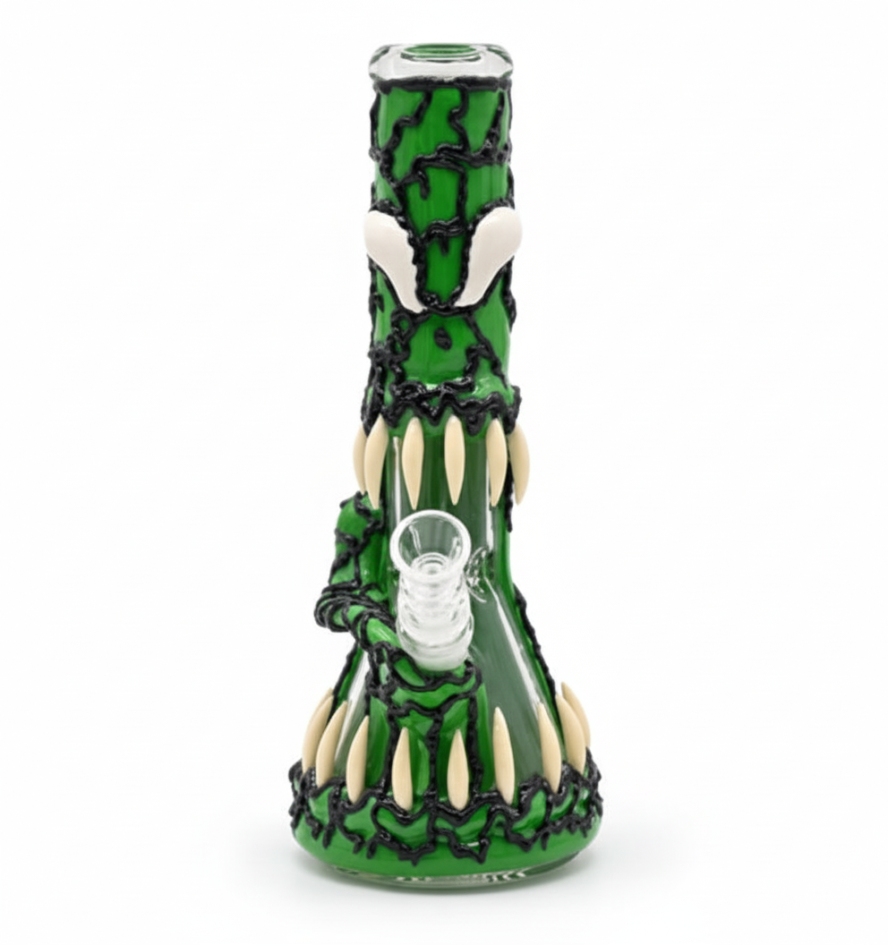 BEAKER BONG – Green bong with black slime and claw-like teeth – GREEN