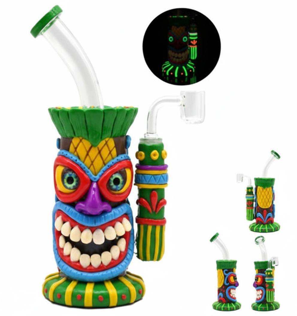 STRAIGHT BONG – Colourful tiki face with pineapple top – MULTICOLOR