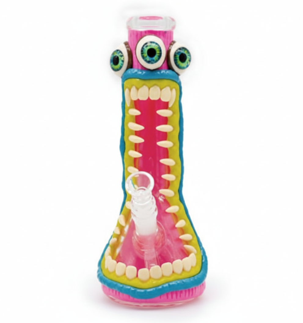 BEAKER BONG – Pink multi‑eyed monster with big mouth – PINK