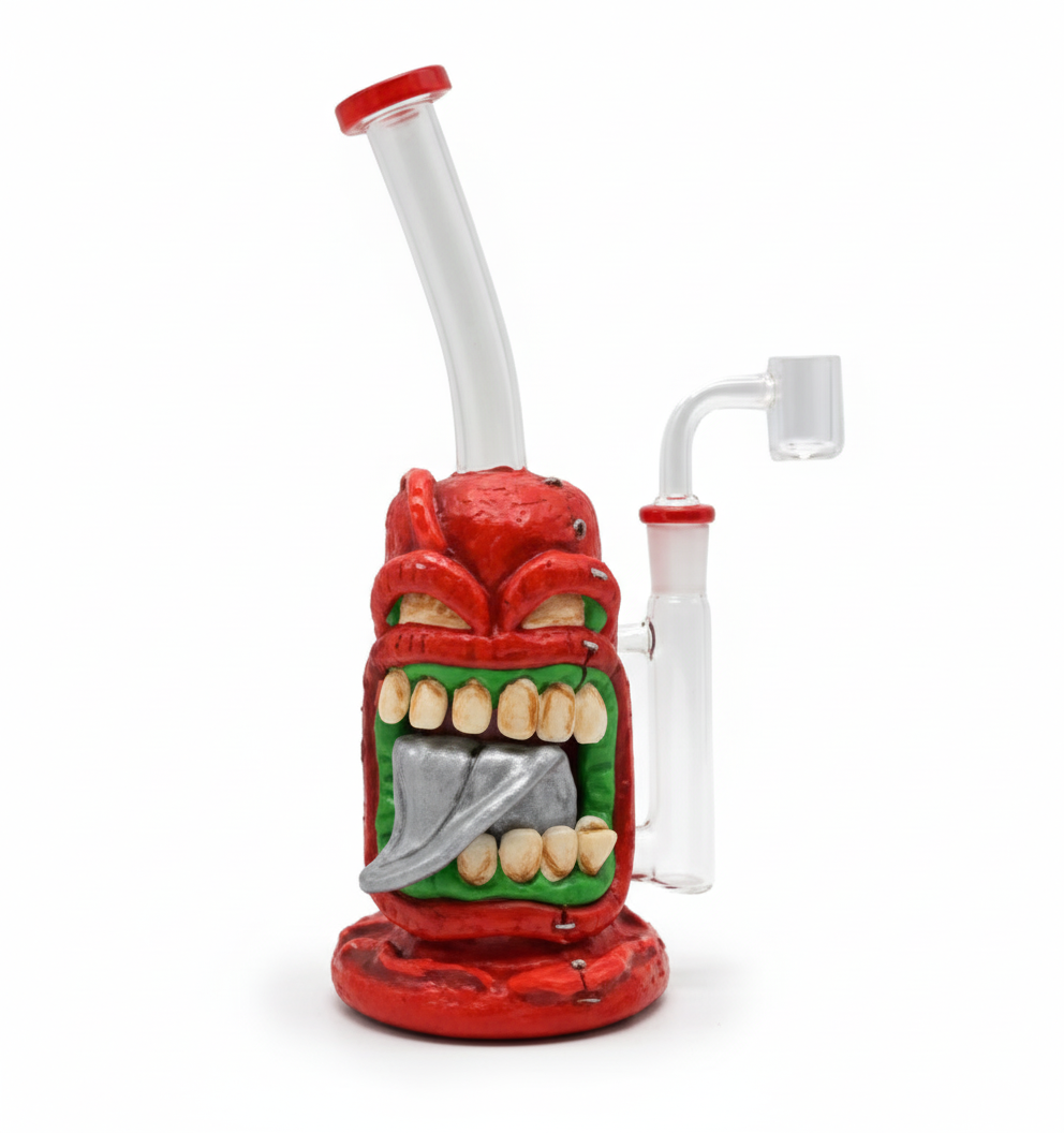 STRAIGHT BONG – Red monster with silver tongue and big teeth – RED