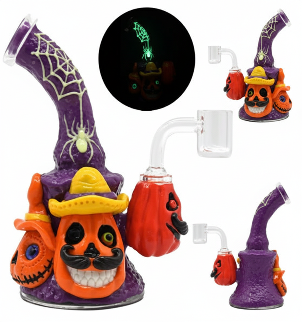 BUBBLER BONG GITD – Halloween pumpkins with spiderweb and hat – PURPLE