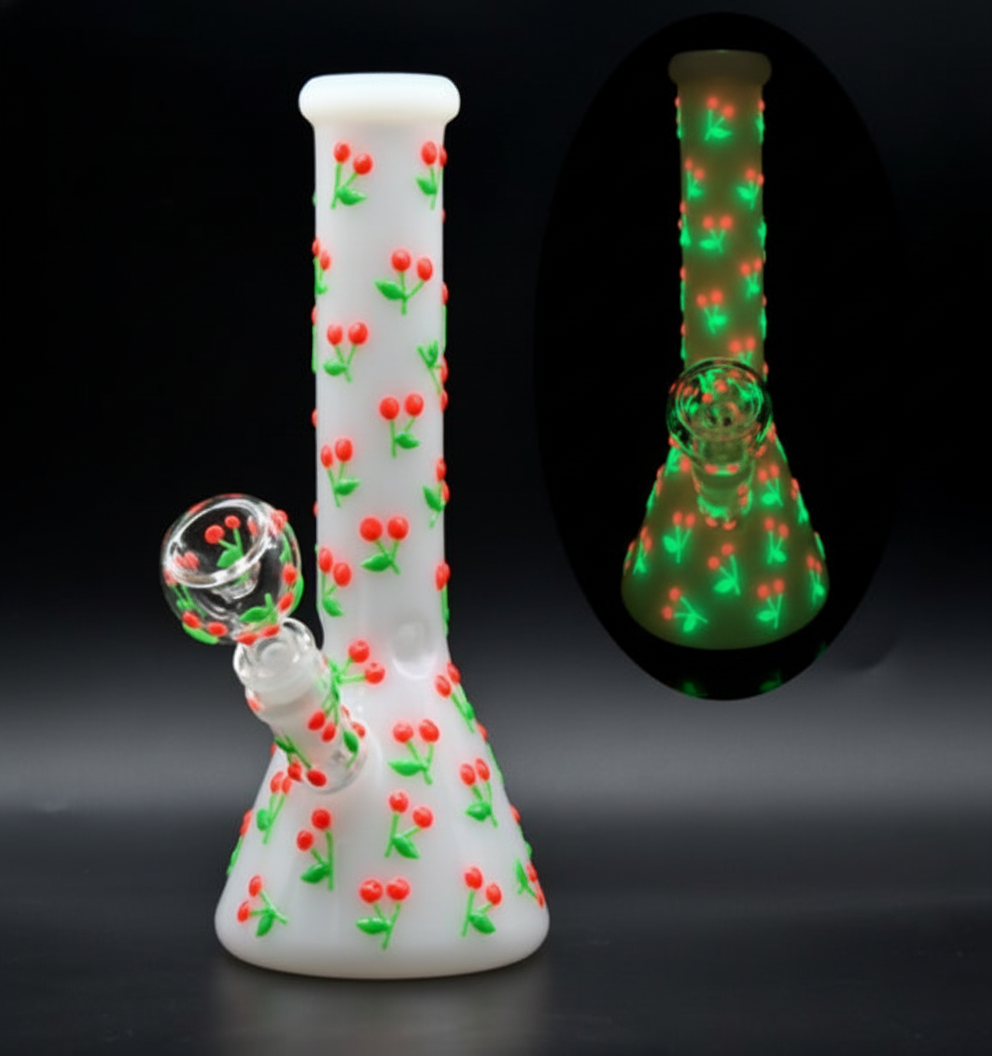 BEAKER BONG GITD – GITD cherry – WHITE