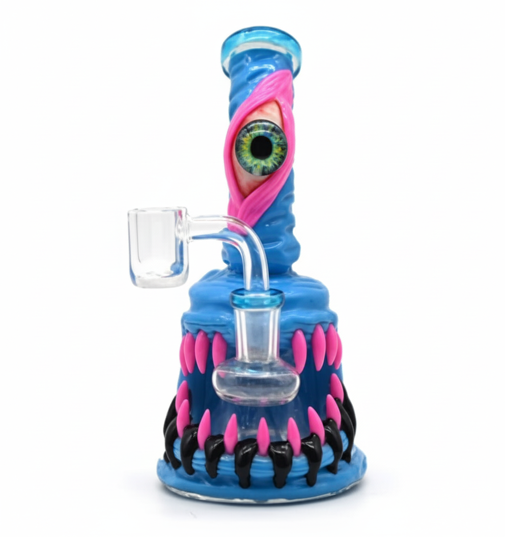 BUBBLER BONG – Blue monster with single eye and pink teeth – BLUE