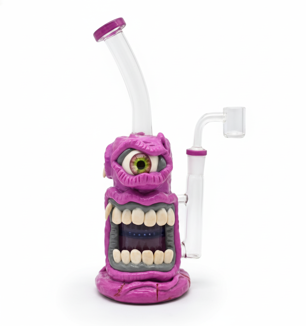STRAIGHT BONG – Purple one‑eyed monster with big square teeth – PURPLE