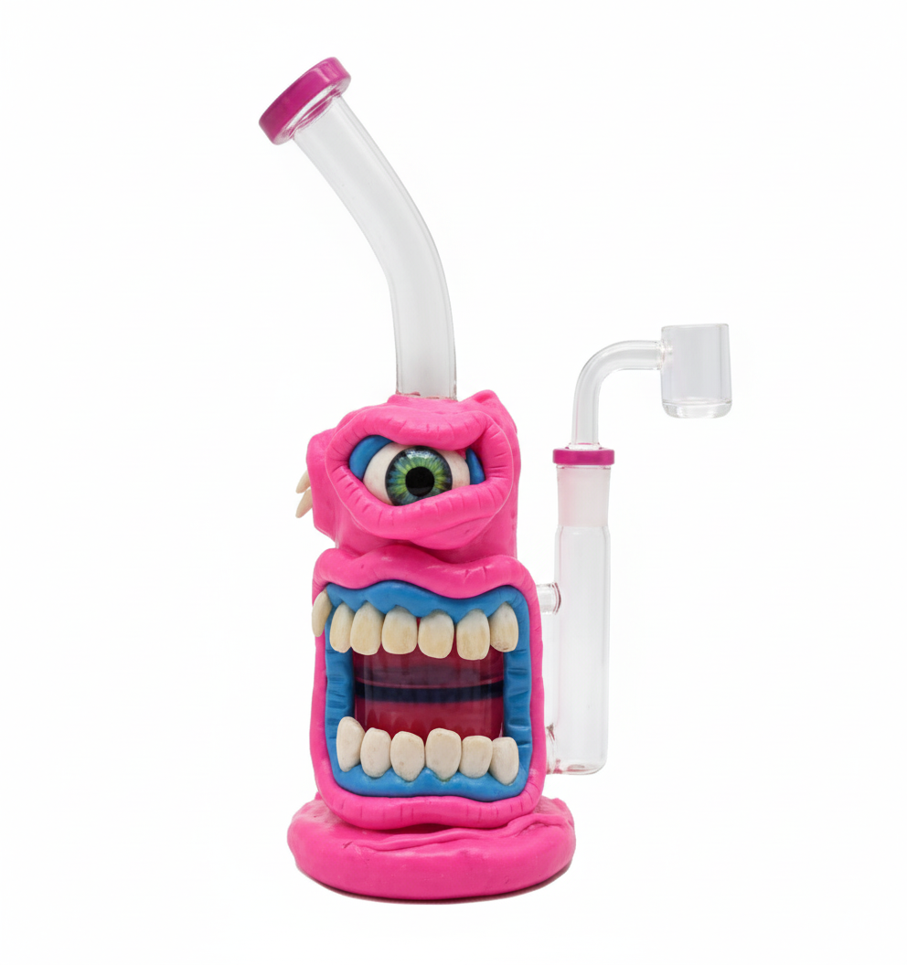 STRAIGHT BONG – Pink one‑eyed monster with huge mouth – PINK