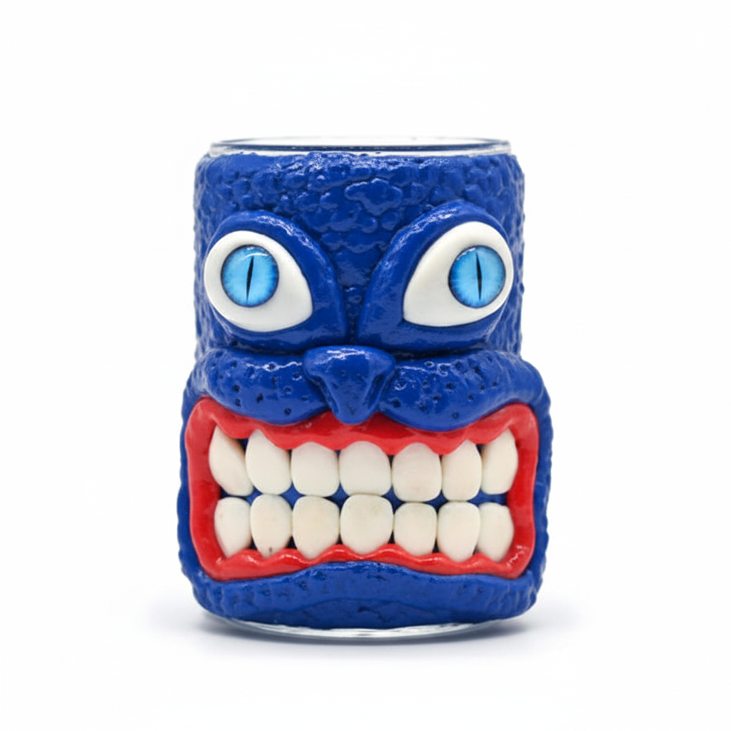JAR – Blue monster face with big teeth and eyes – BLUE