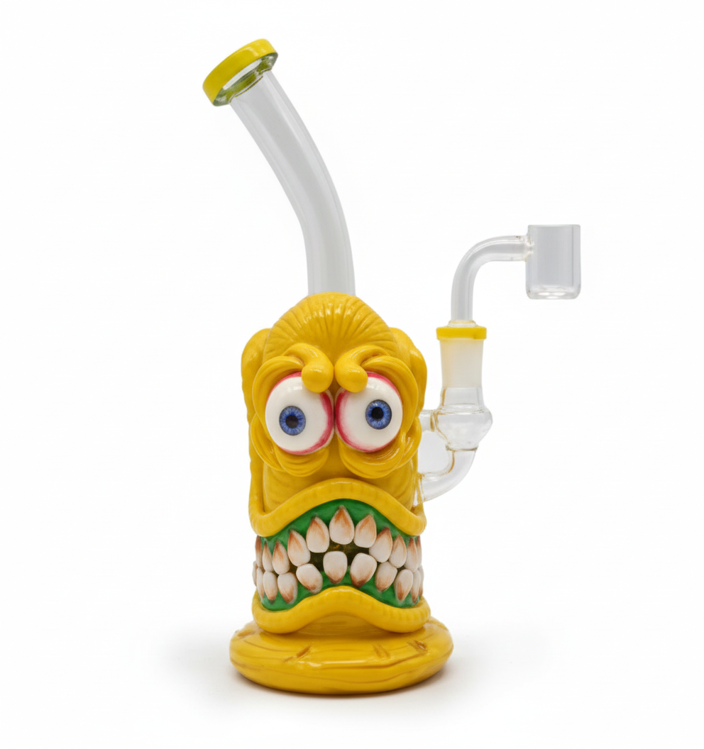 STRAIGHT BONG – Yellow monster with bulging eyes and double row of teeth – YELLOW