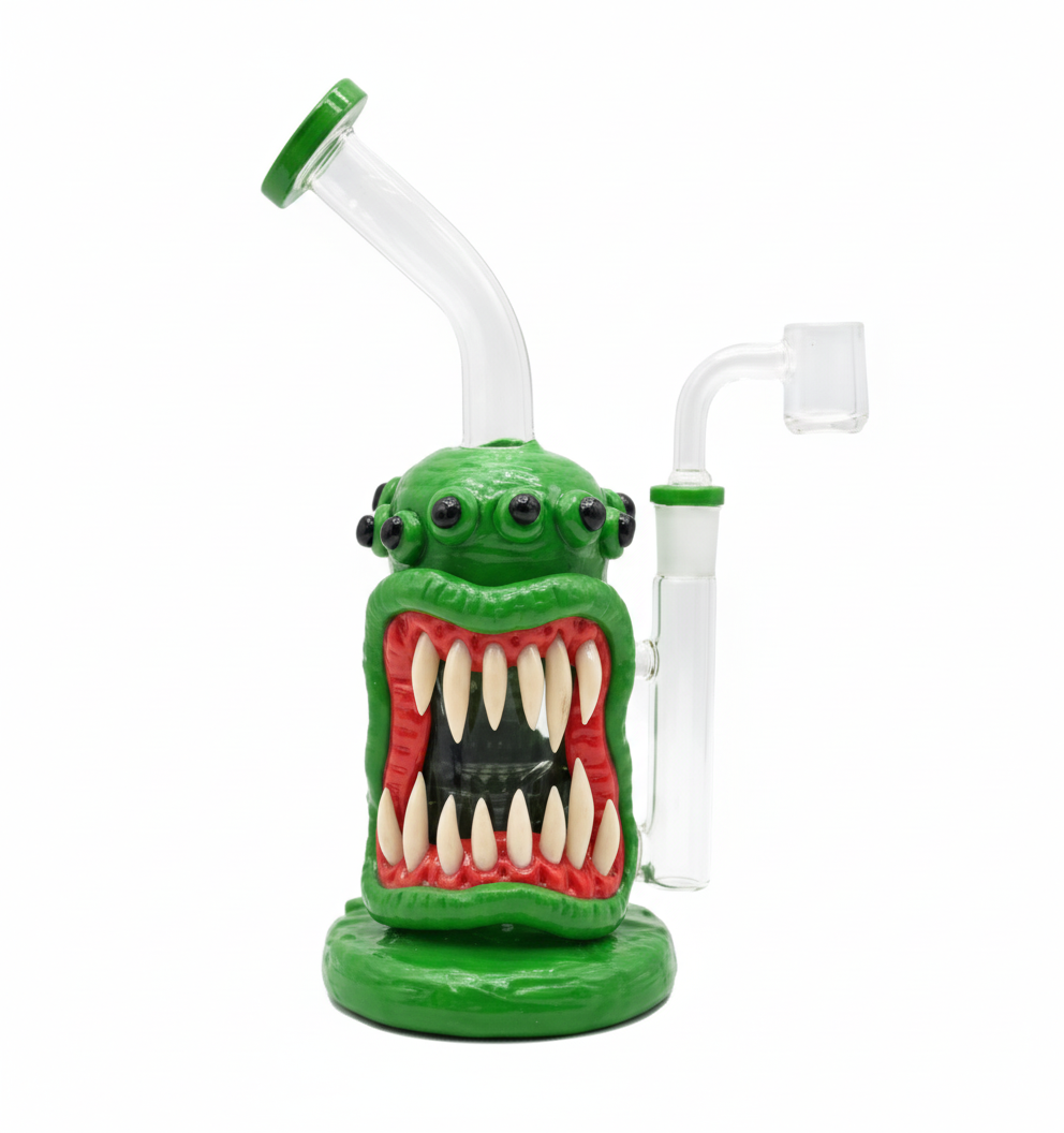 STRAIGHT BONG – Green monster with multiple eyes and big teeth – GREEN