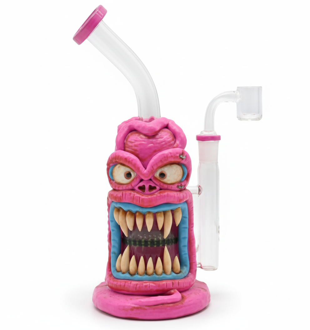 STRAIGHT BONG – Pink monster with angry eyes and big teeth – PINK