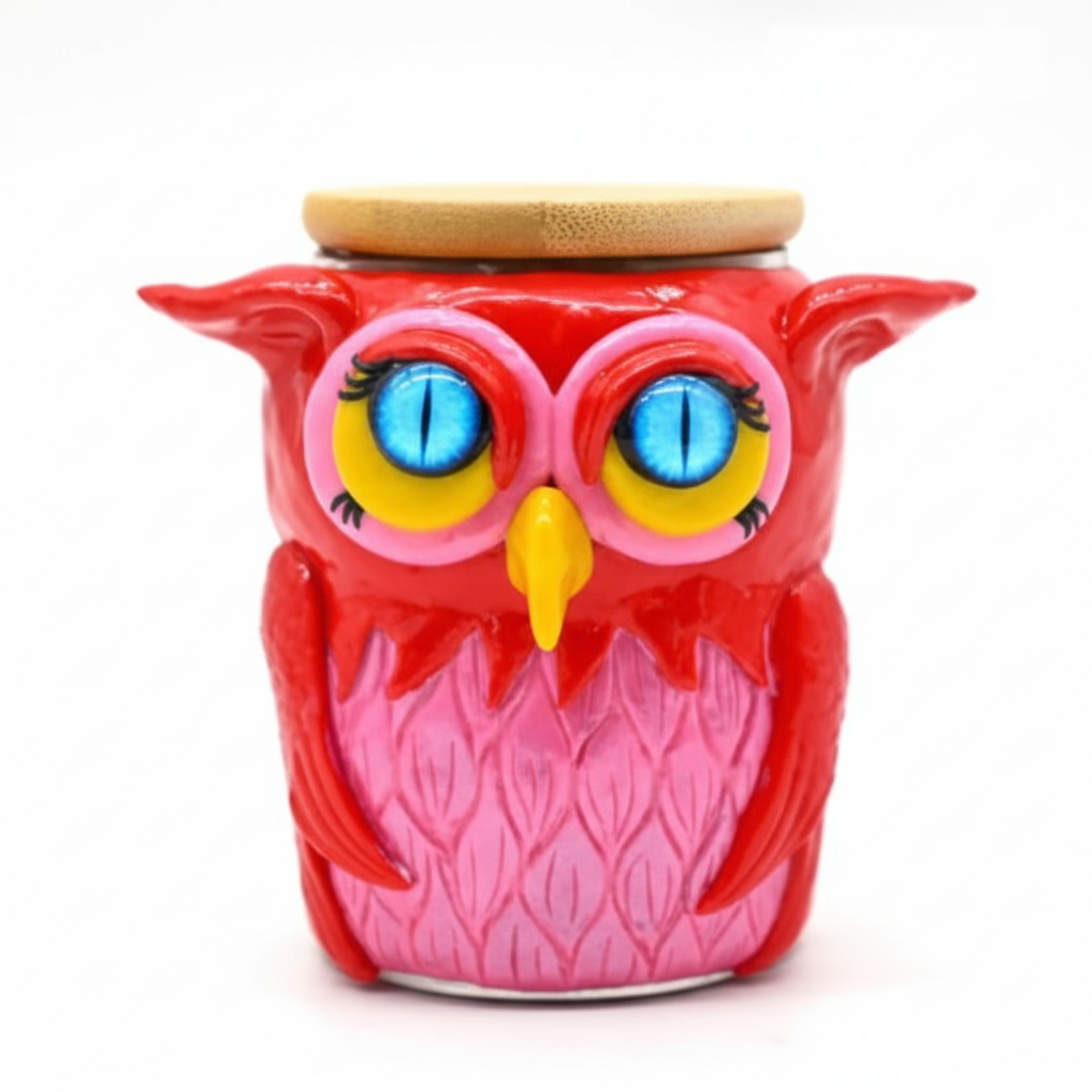 JAR – Red owl with big blue eyes – RED