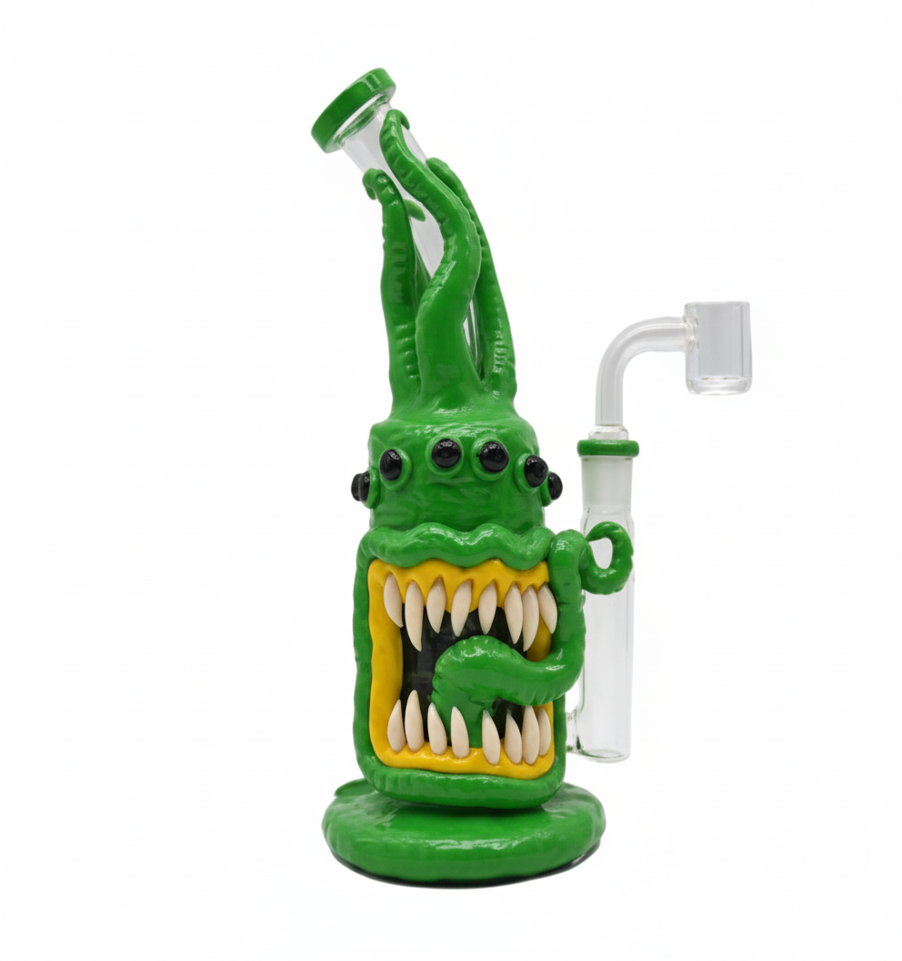 STRAIGHT BONG – Green tentacled monster with multiple eyes – GREEN