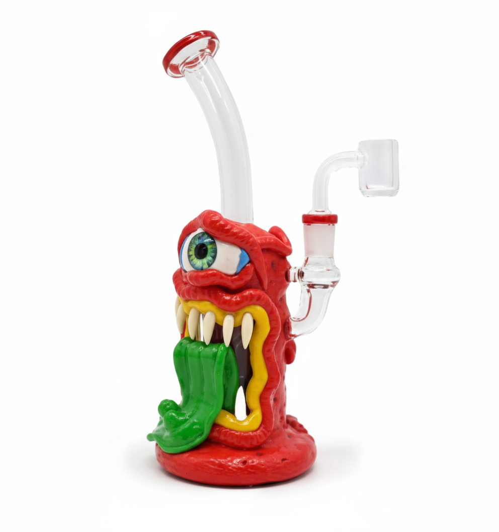 STRAIGHT BONG – One‑eyed red monster with long green tongue – RED