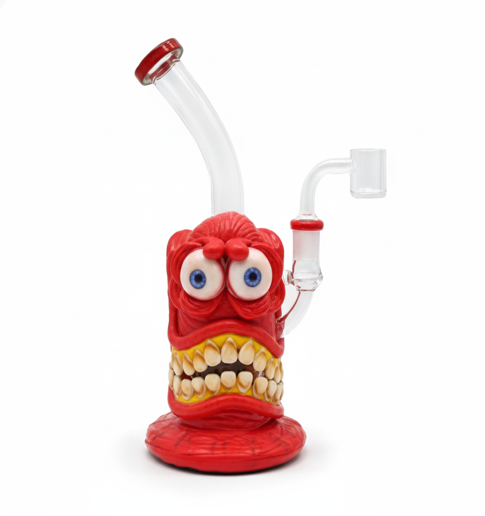 STRAIGHT BONG – Red monster face with bulging eyes and teeth – RED