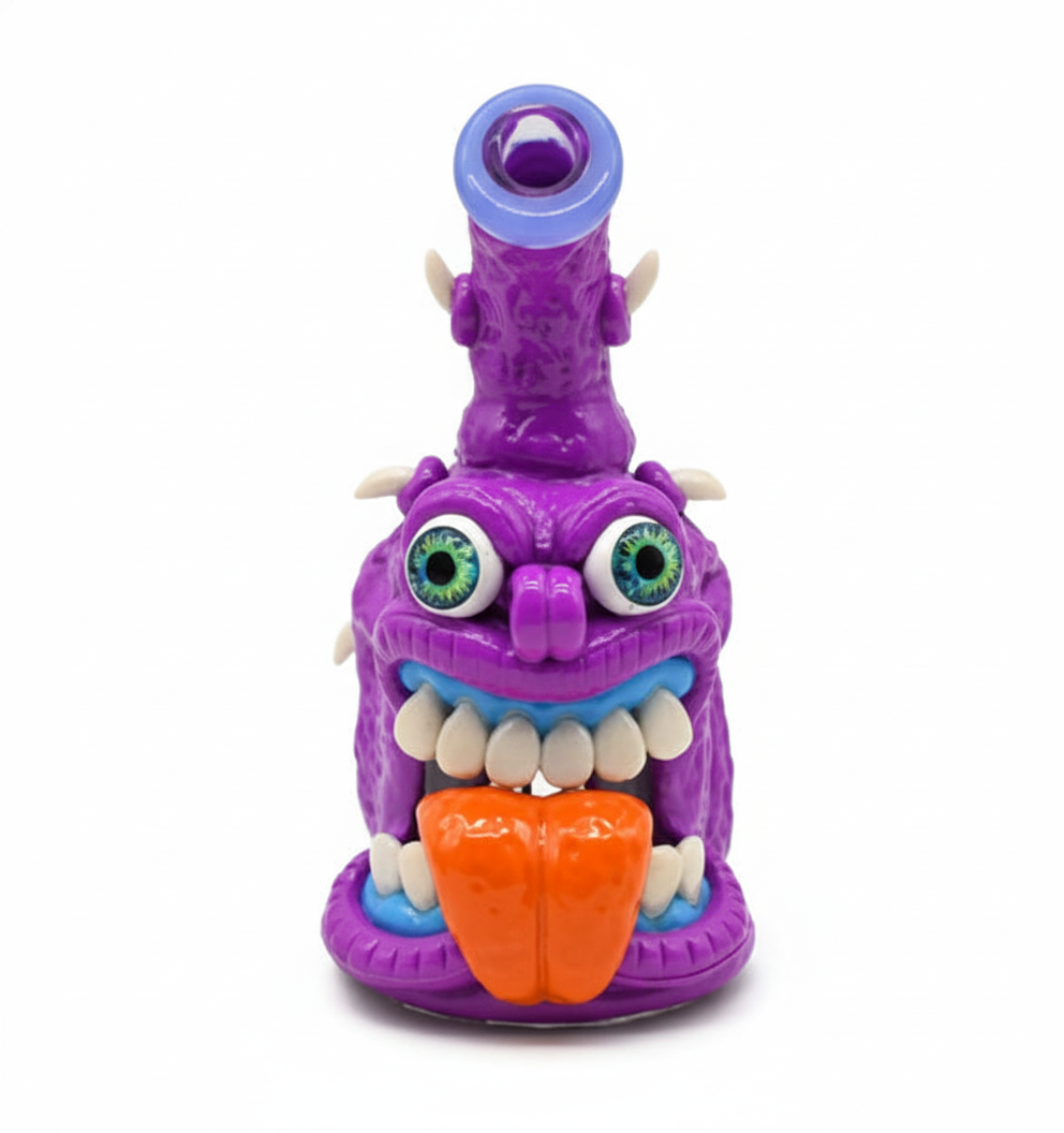 BUBBLER BONG – Purple monster with big orange tongue and horns – PURPLE