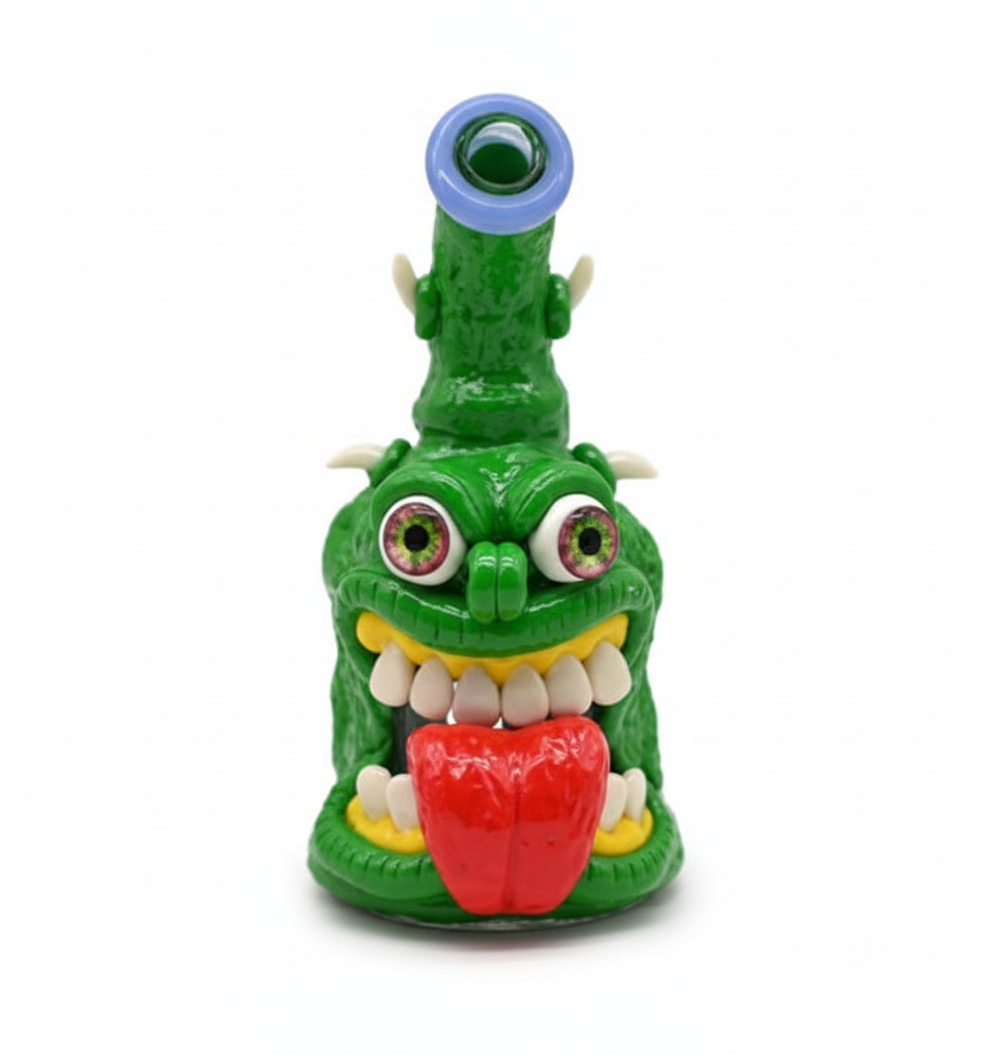 BUBBLER BONG – Green monster with big tongue and horns – GREEN