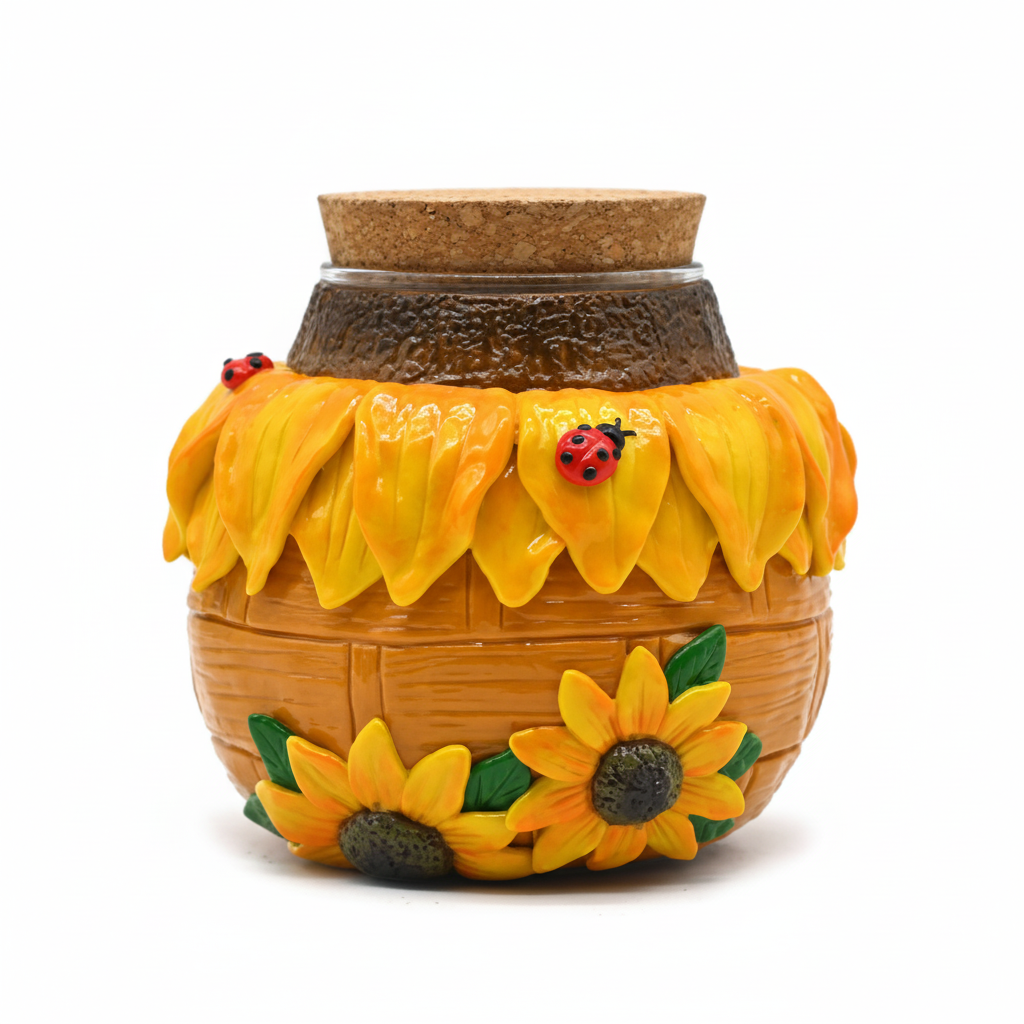 JAR – Sunflower barrel with ladybugs – YELLOW
