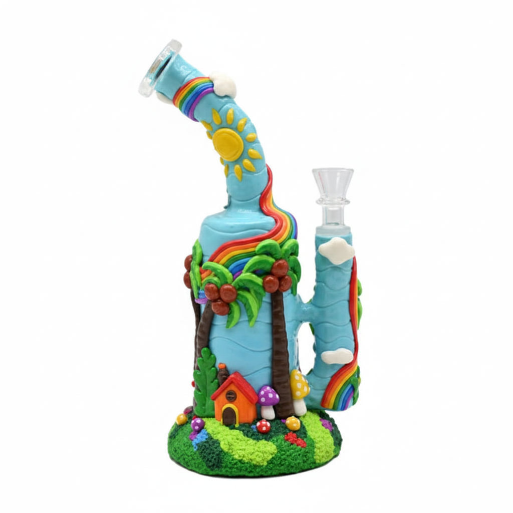 STRAIGHT BONG – Tropical rainbow island with sun and palm trees – BLUE