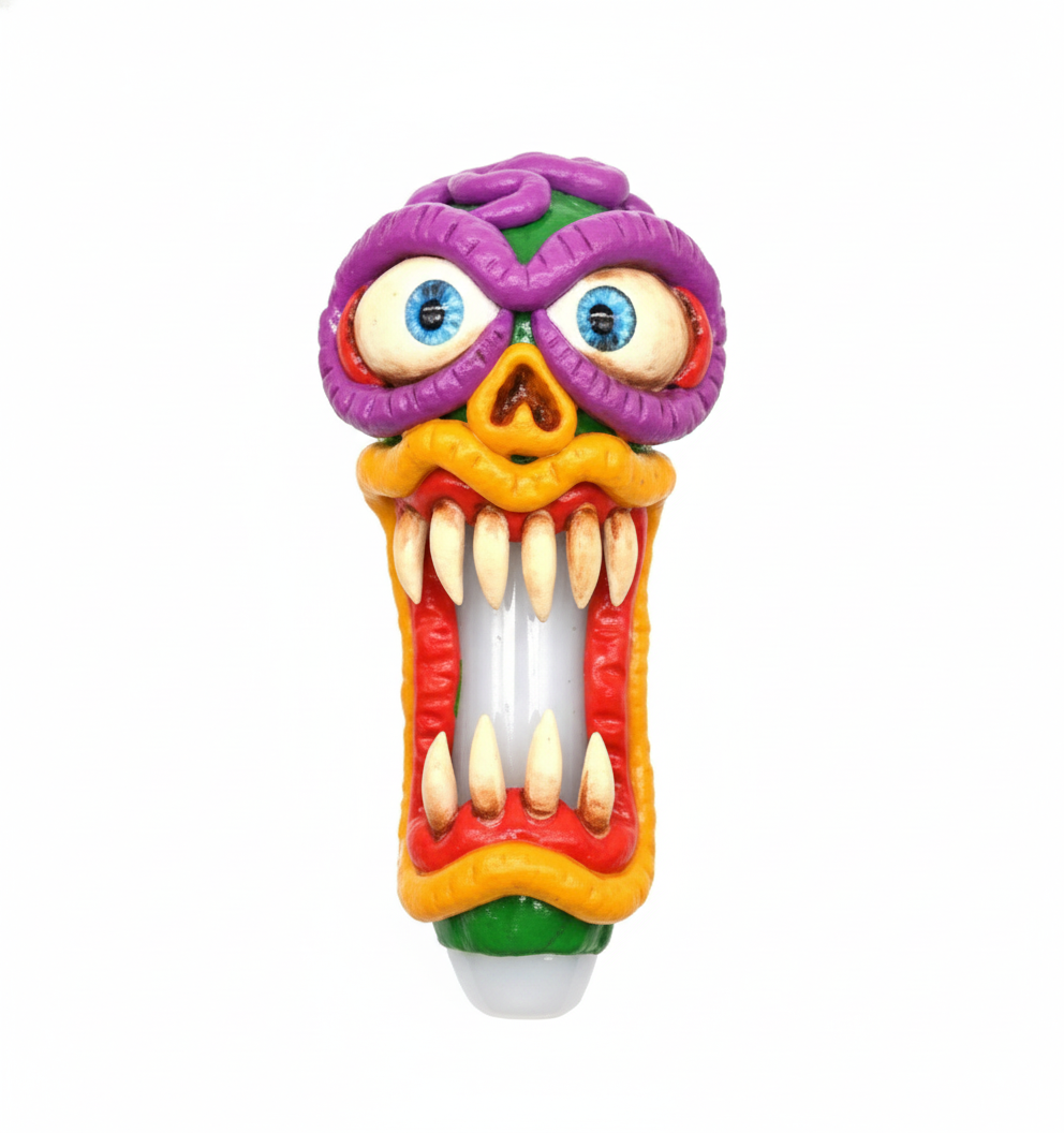 PIPE – Screaming face with purple mask and big teeth – ORANGE