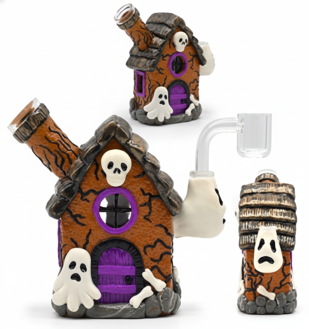 BUBBLER BONG – Haunted house with ghosts and skulls – BROWN