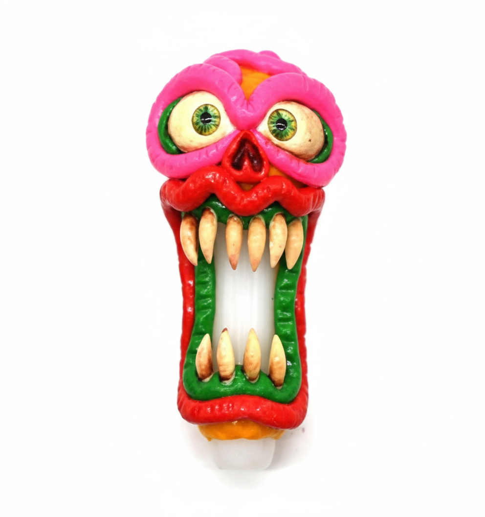 PIPE – Screaming face with pink eyes and big teeth – RED