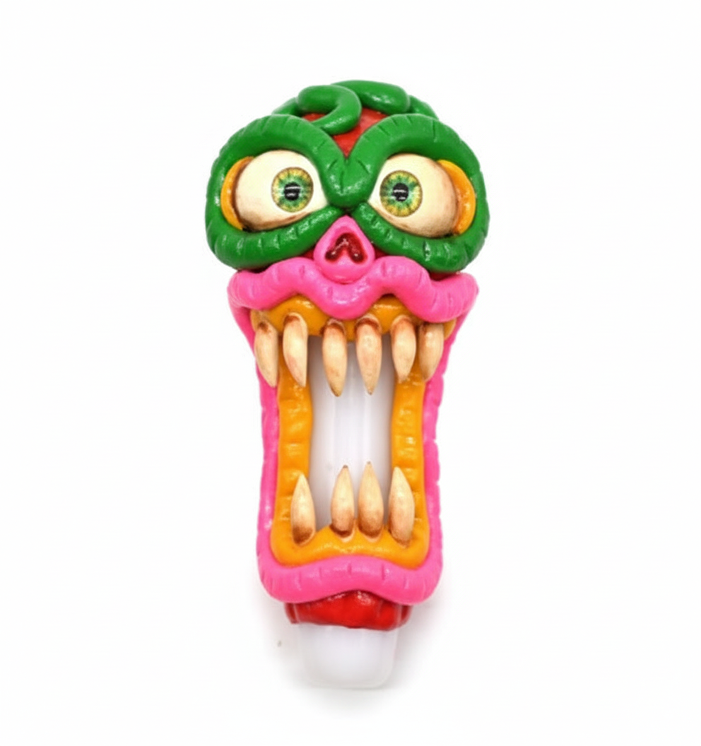 PIPE – Screaming face with green hair and big teeth – PINK