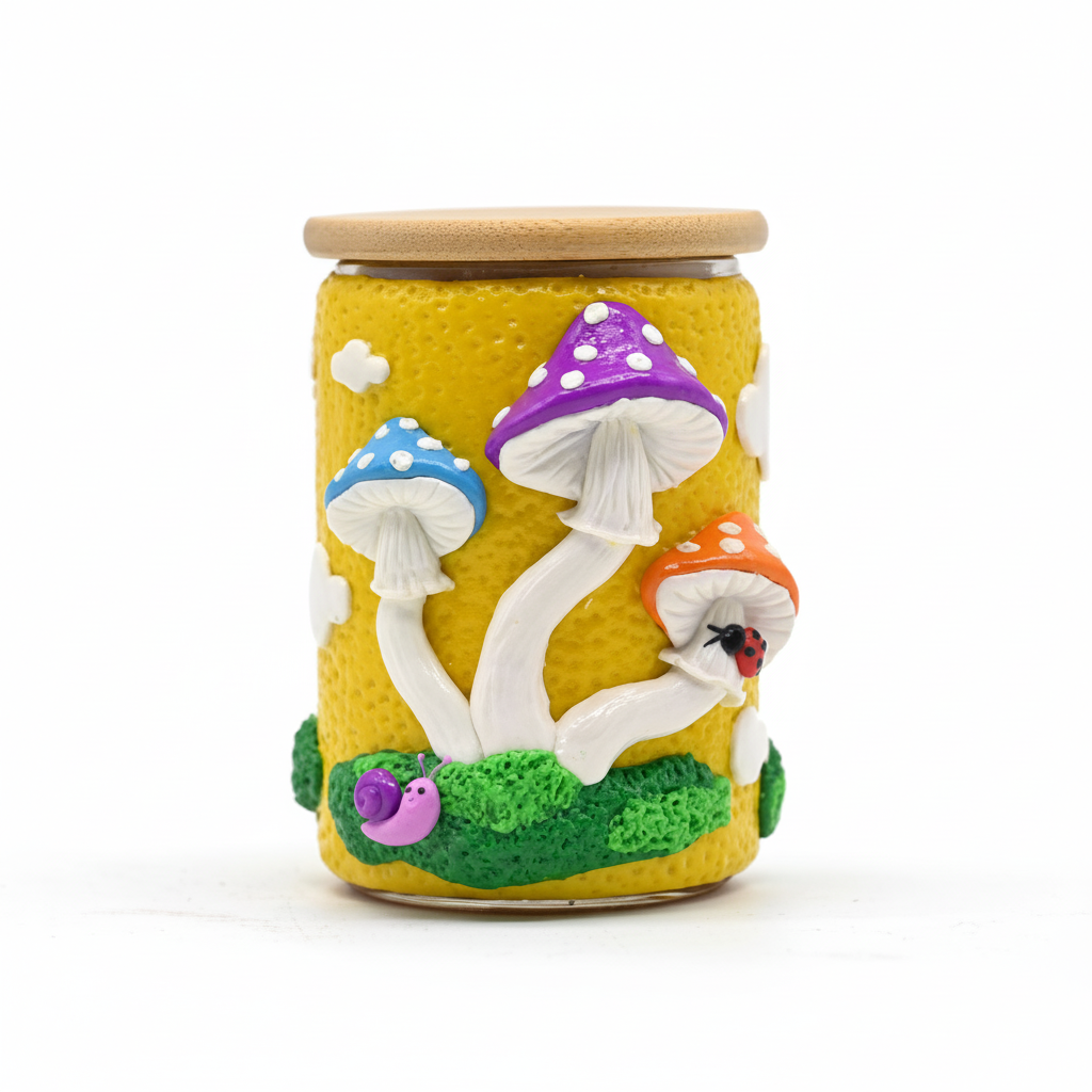JAR – Colorful toadstools with snail and ladybug – YELLOW