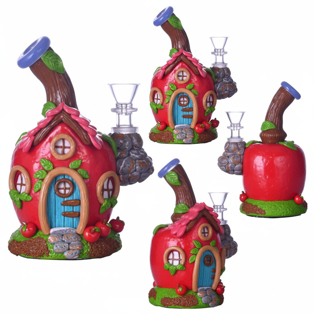 BUBBLER BONG – Apple house with door and tree trunk – RED