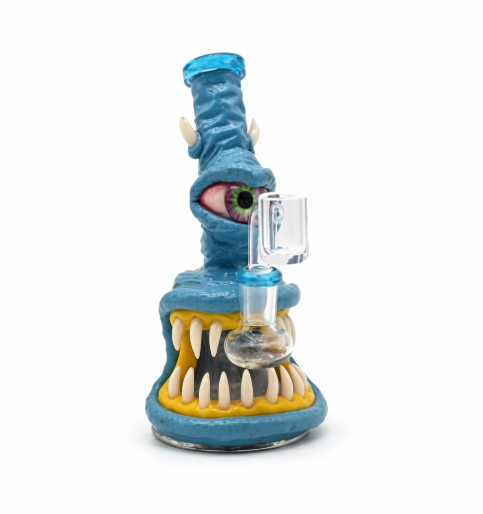 BUBBLER BONG – One‑eyed monster with open mouth – BLUE