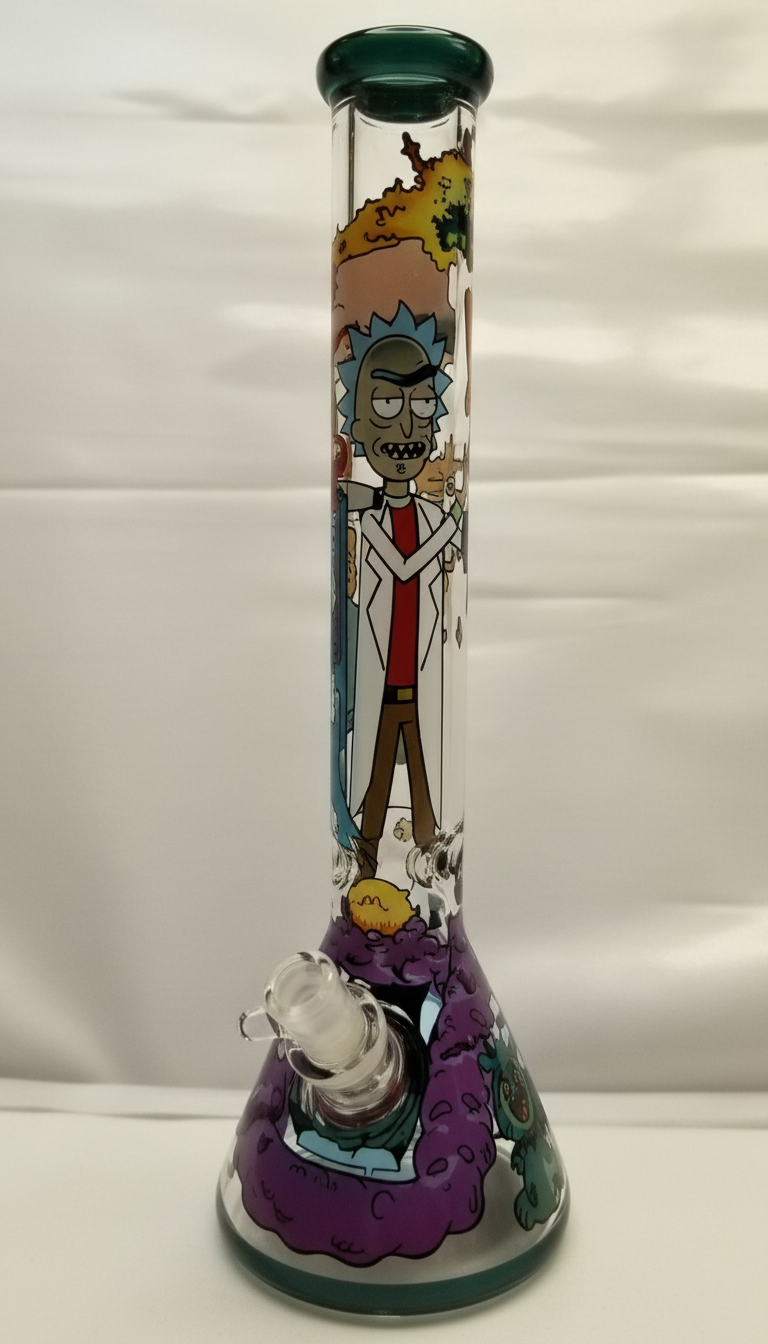 BEAKER BONG - RICK AND MORTY WITH MONSTER AND SPACESHIP - GREY