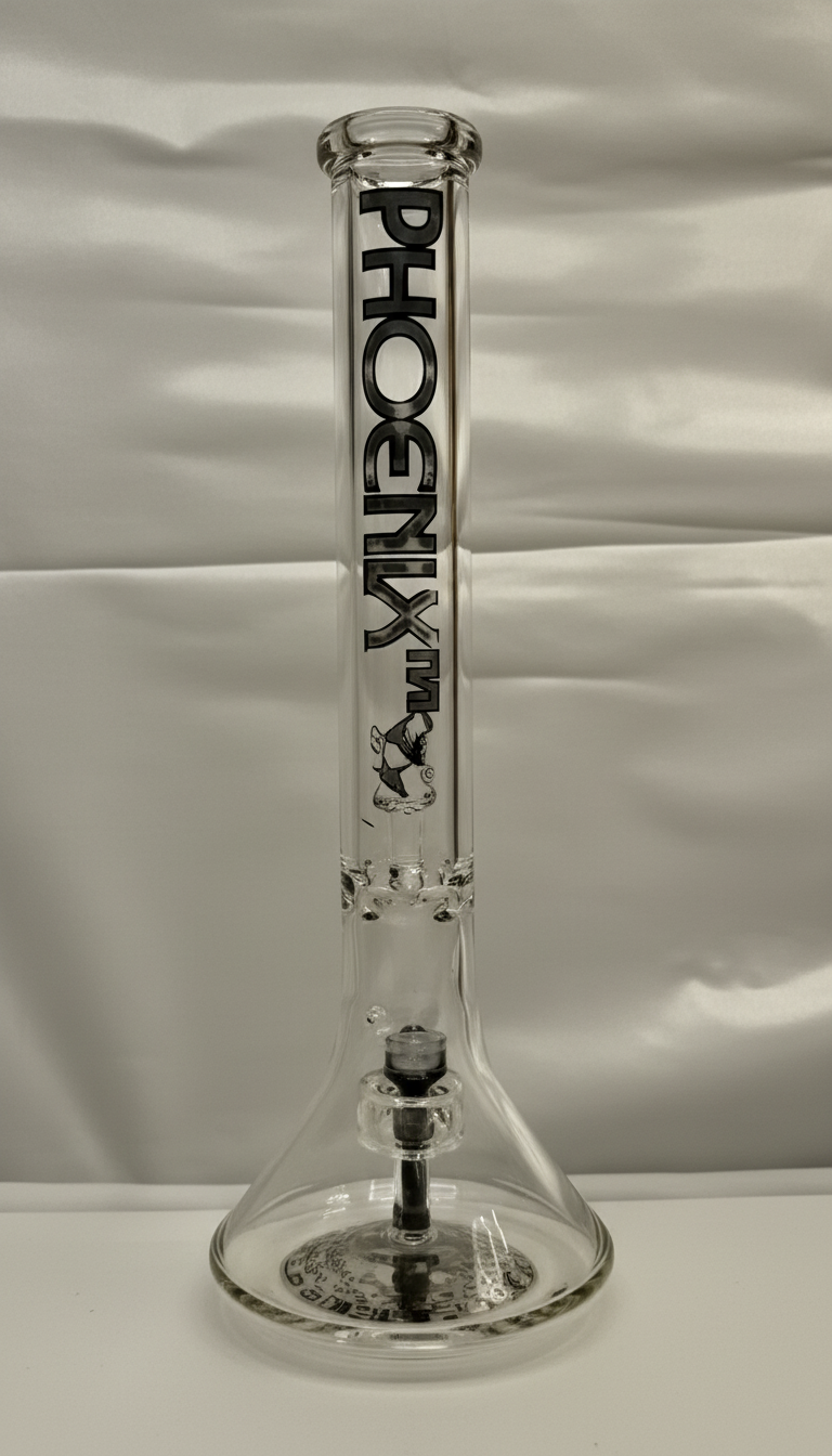 BEAKER BONG - CLEAR WITH GOLD PHOENIX LOGO - GOLD