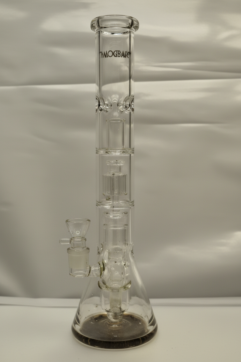 BEAKER BONG - CLEAR WITH TRIPLE CHAMBER PERCOLATORS - GREY