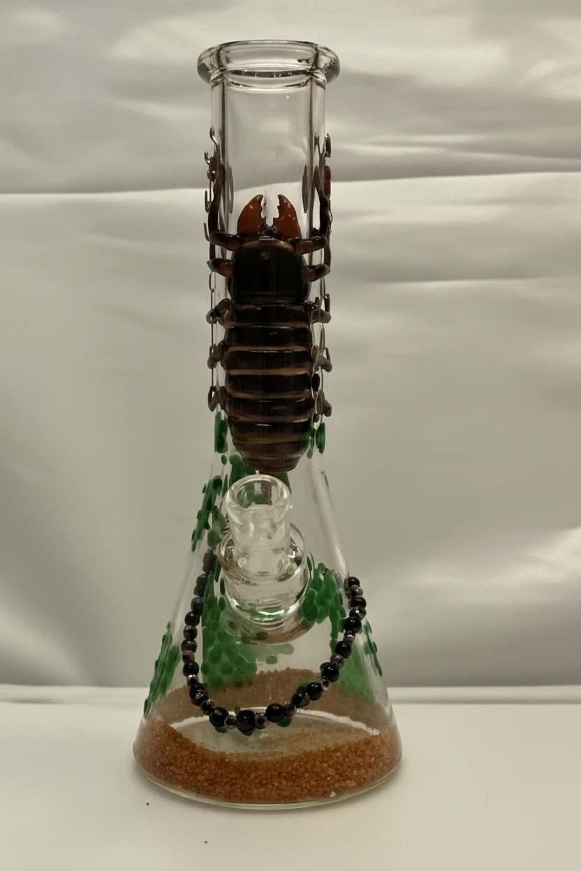 BEAKER BONG - 3D SCORPION WITH DESERT AND CACTUS DESIGN - GREY