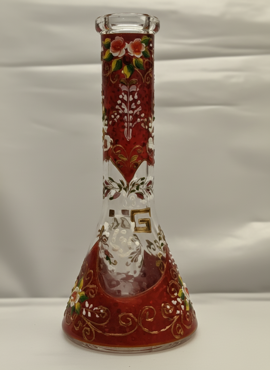 BEAKER BONG - RED AND WHITE CHRISTMAS HOLLY PATTERN - GREY