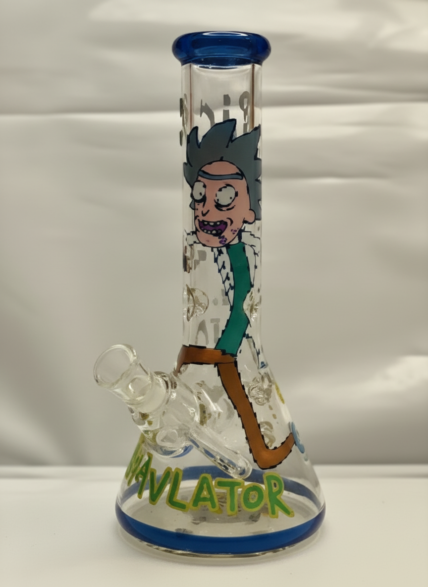 BEAKER BONG - RICK SLIDING DOWN WEED LEAF SLIDE WITH TEXT - BLUE