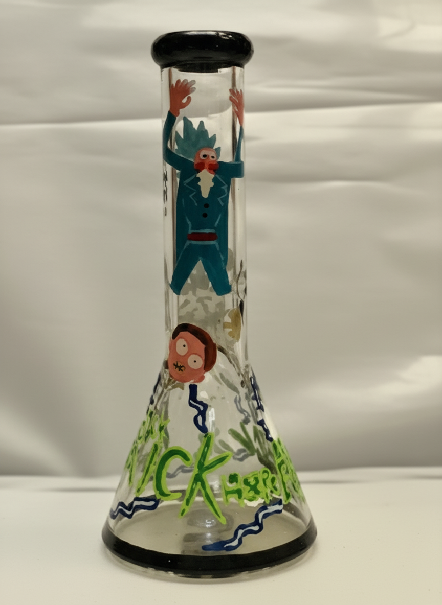 BEAKER BONG - RICK AND MORTY WITH PORTAL AND TEXT - BLUE