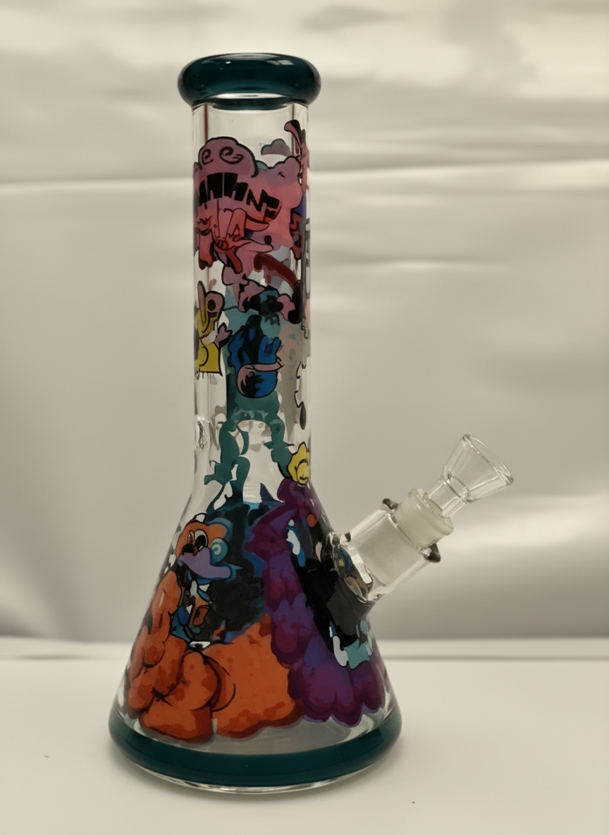 BEAKER BONG - COLOURFUL MUSHROOMS IN GRASS - GREEN