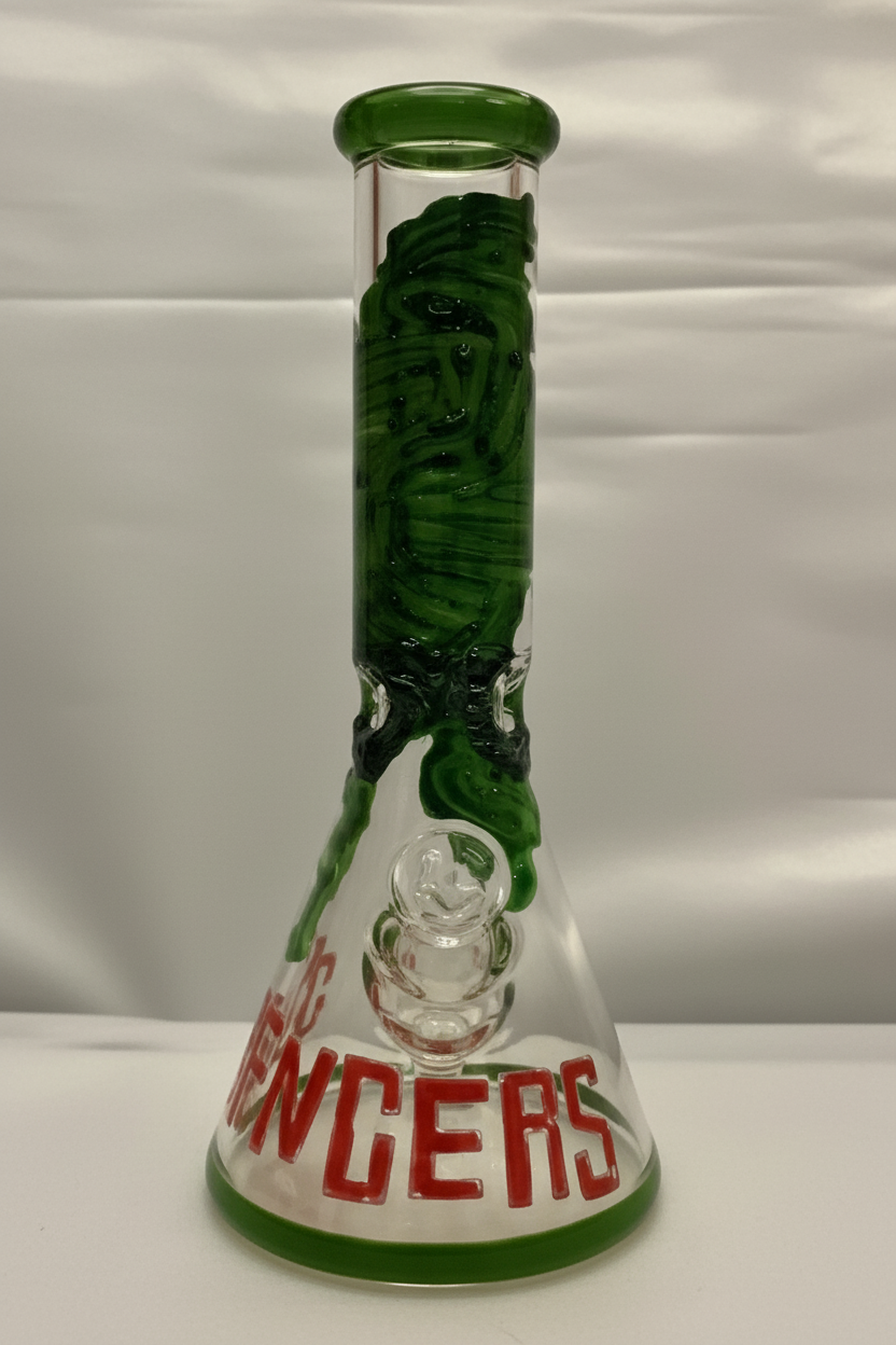 BEAKER BONG - HULK-LIKE SUPERHERO WITH RANGERS TEXT - GREEN