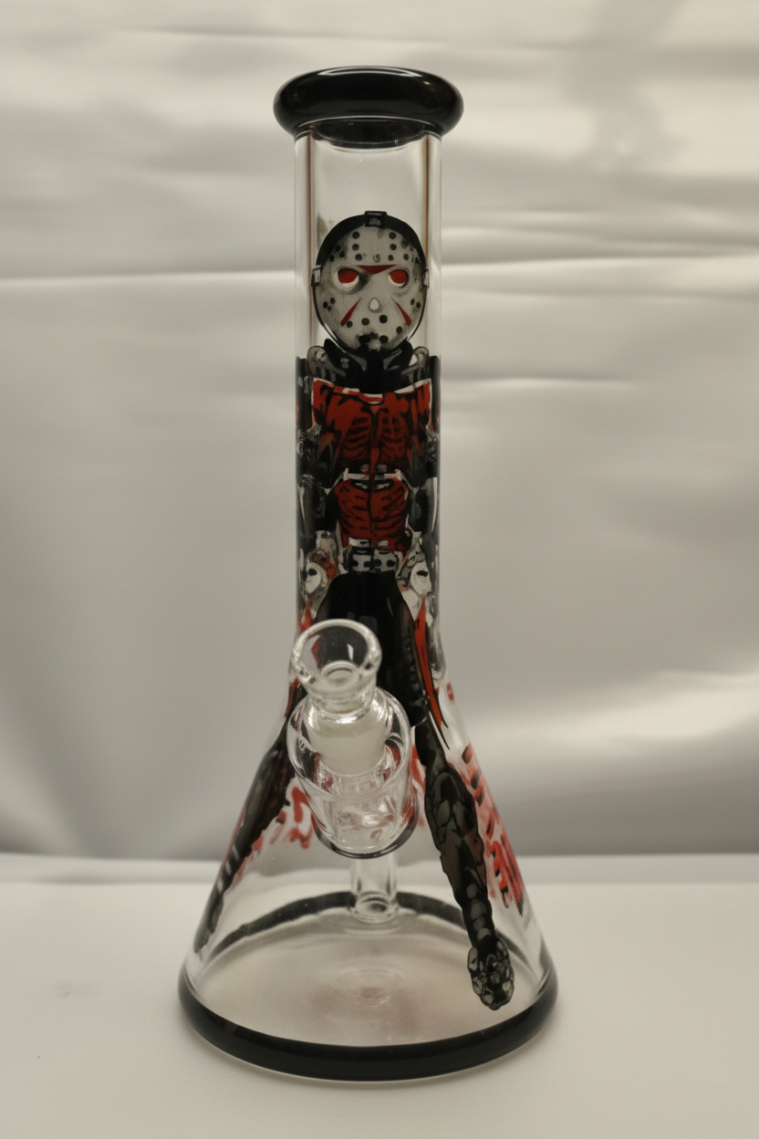 BEAKER BONG - SKULL WITH TOP HAT AND ROSES - RED