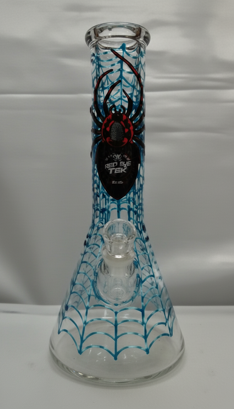 BEAKER BONG - BLACK SKULL WITH HORNS AND BLUE WEB - BLACK