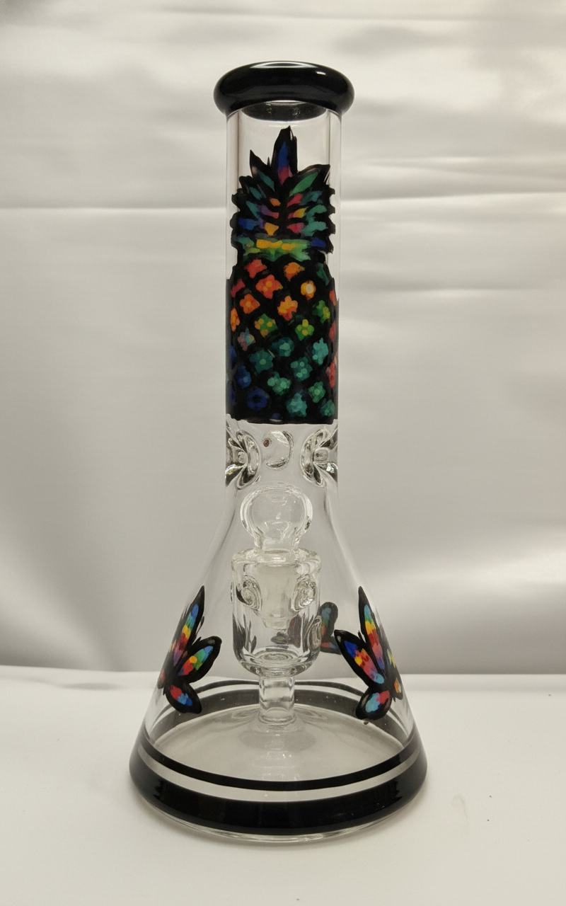 BEAKER BONG - PINEAPPLE WITH WEED LEAVES - YELLOW