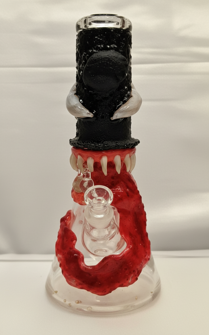 BEAKER BONG - BLACK TOWER WITH RED DRAGON SWIRL - BLACK